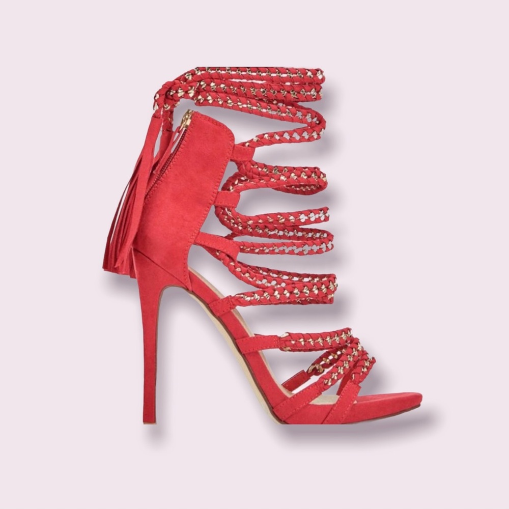 Jus Fab Women’s Red Raenetta High Heel Lace up Shoes - Size 6